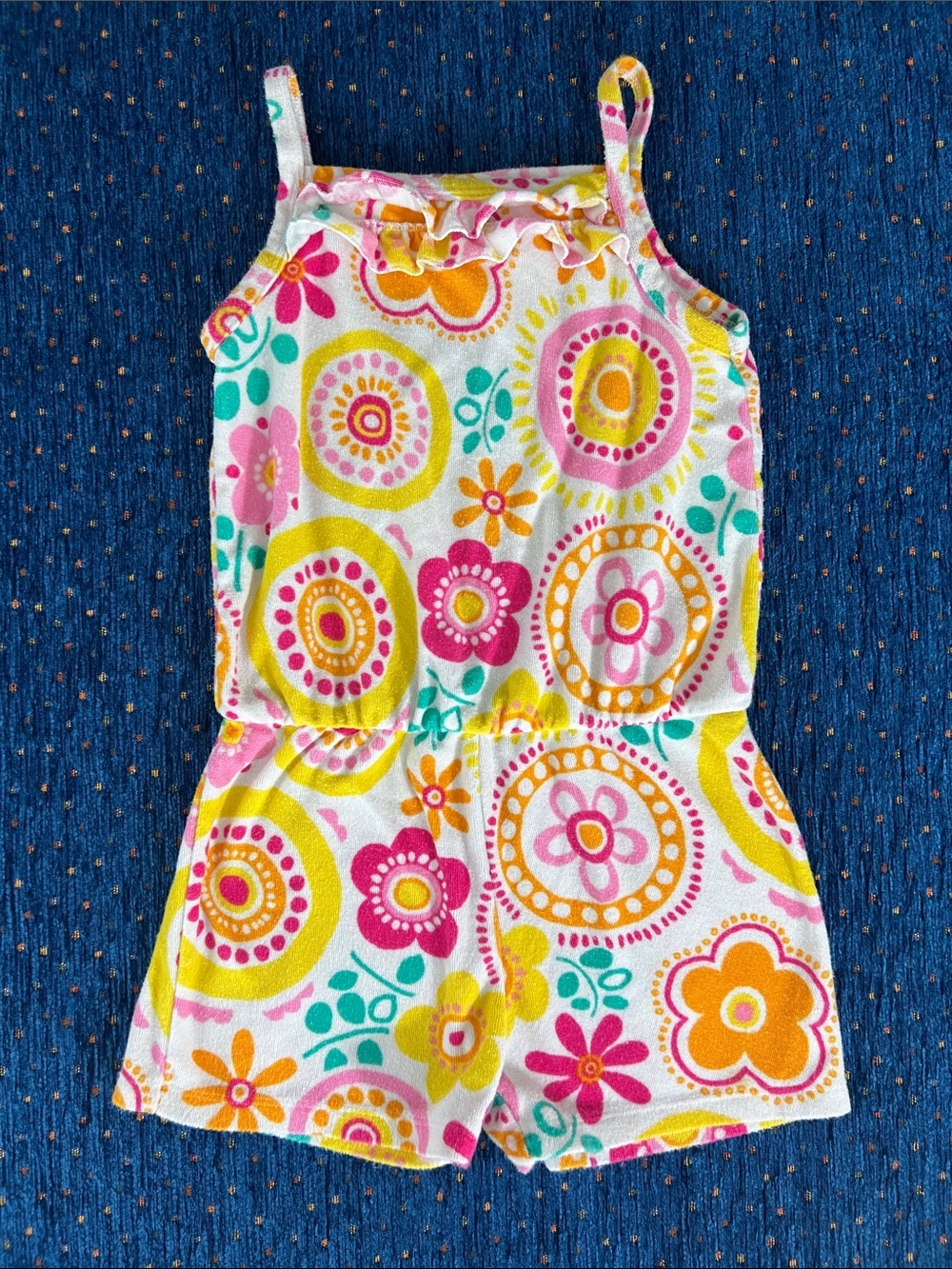 Colorful Floral Girls terry cloth Romper - or beach coverup size 6x